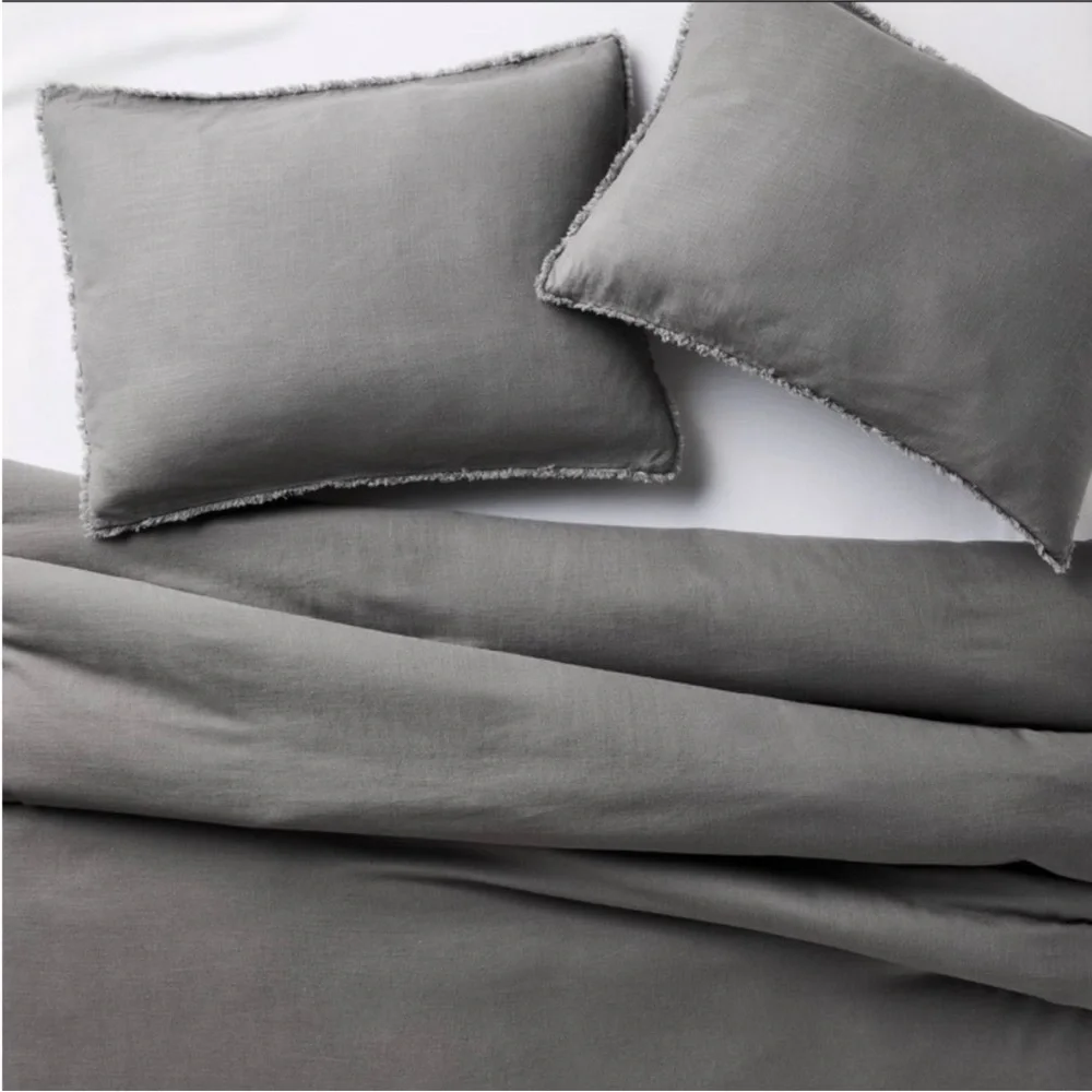 NWT Full/Queen Heavyweight Linen Blend Comforter & Sham Set Dark Gray - Casaluna